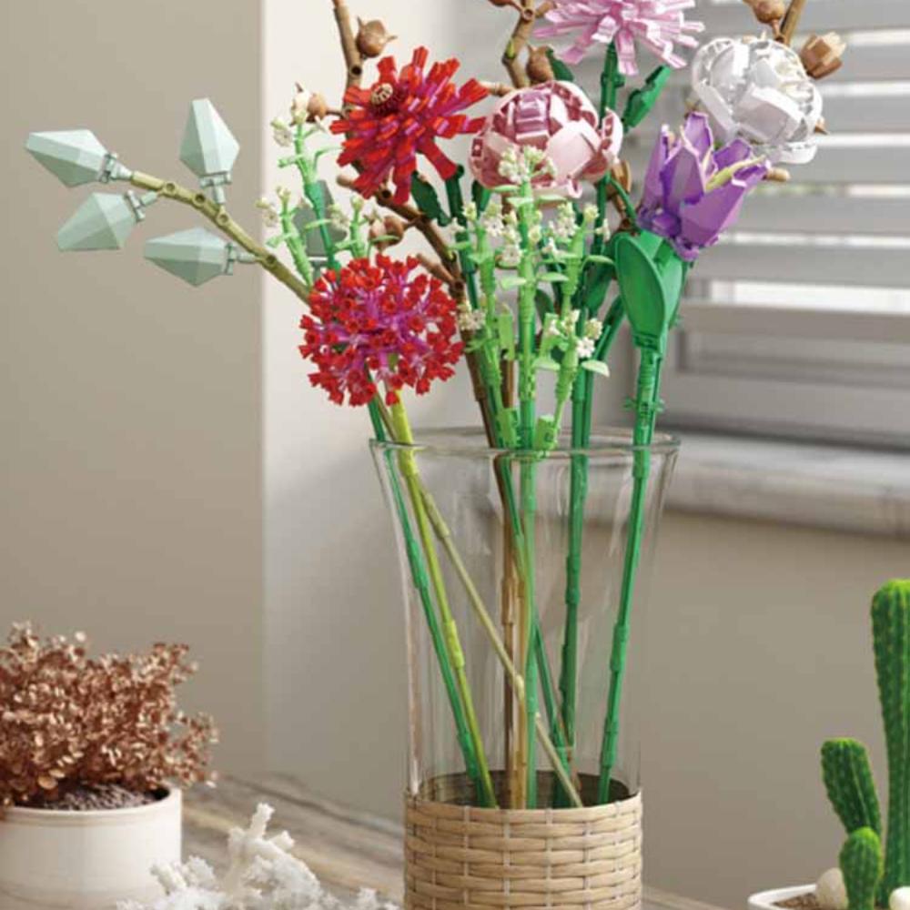 Вечный цветок Романтические розы Букет полевых цветов Кирпичные блоки Искусственный цветок Конструктор Блок Игрушки Детский подарок Строительный блок