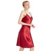 Satin Silk Spaghetti Strap V-Neck Knee-Length Nightgown - Sexy Slim Fit Solid Color Sleepwear