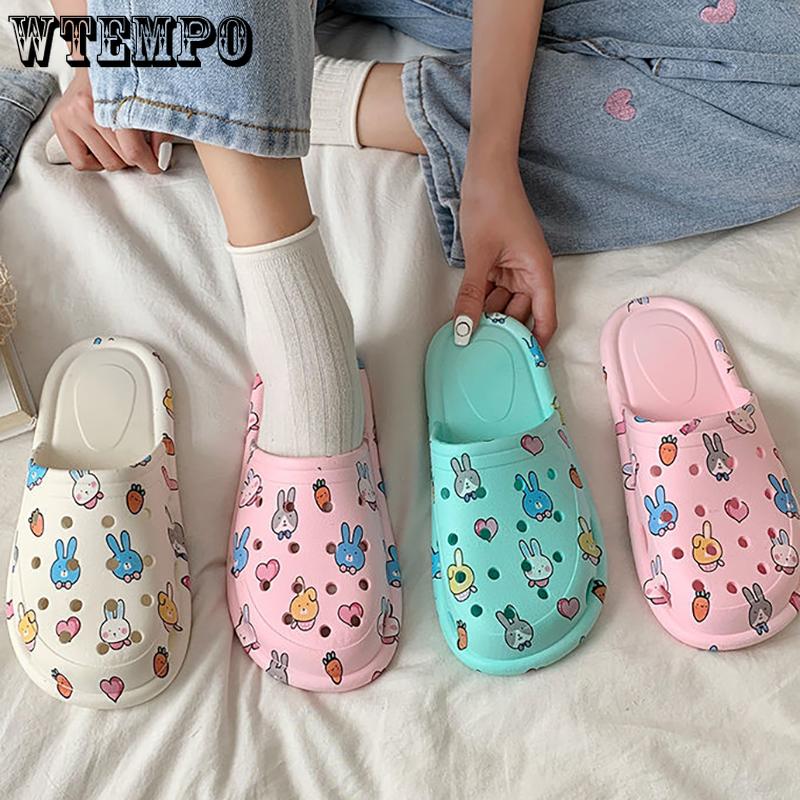 Шлепанцы из ПВХ, женская верхняя одежда, обувь с защитой от запаха, летние сандалии с мягкой подошвой, мультяшные сандалии, домашние тапочки для ванной комнаты с завернутым носком, уличные пляжные шлепанцы