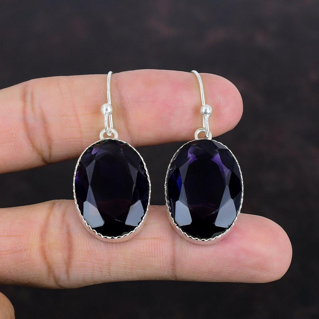 Серьги из граненого африканского аметиста, серебряные серьги 925 пробы, настоящие драгоценные камни, серьги ручной работы, африканские аметистовые украшения, подарки для нее