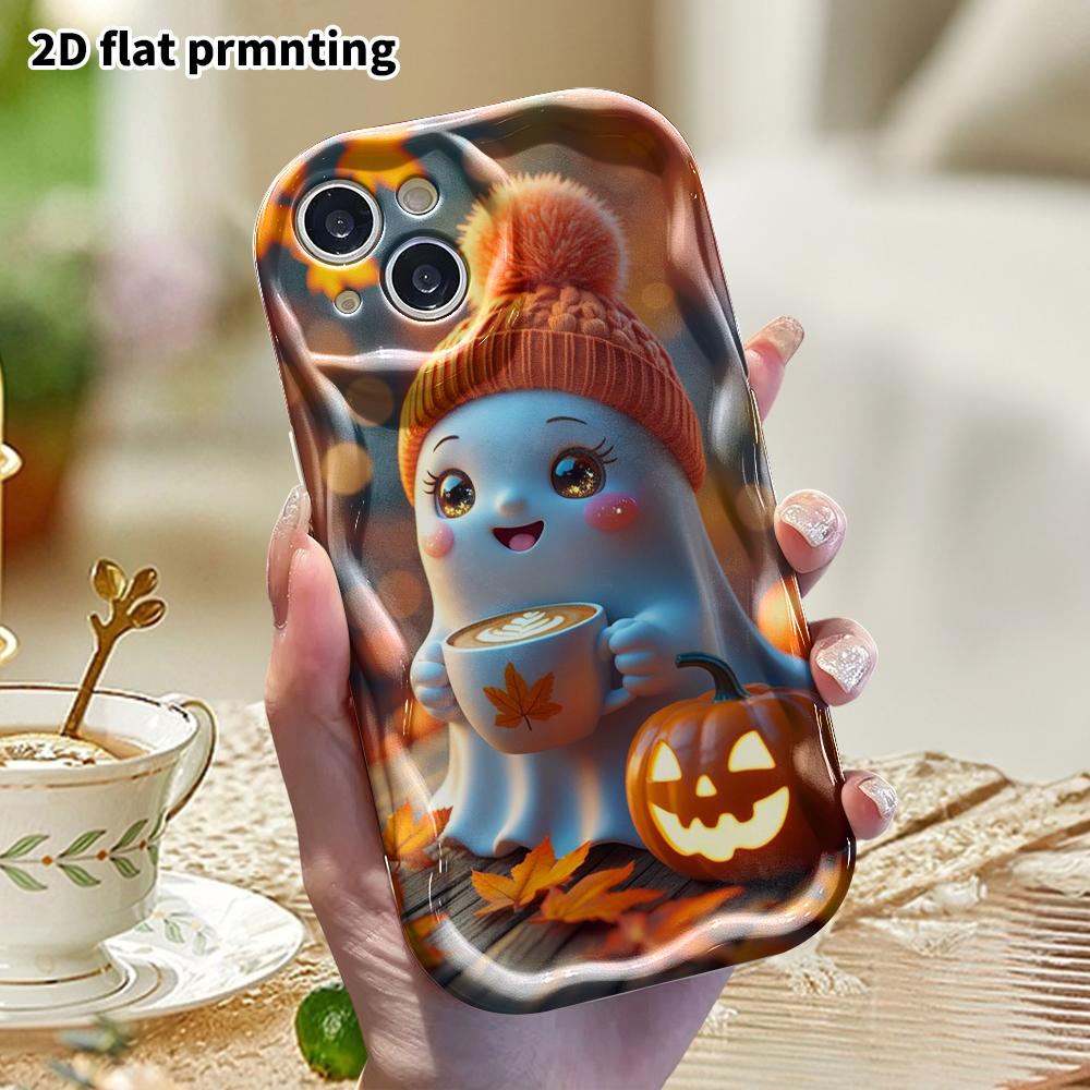 Phone Case: 2D flat design, suitable for iPhone 18, 17, 16, 15, 14, 13, 12 Pro protective cases, phone decoration, featuring a ghost wearing a knit ha