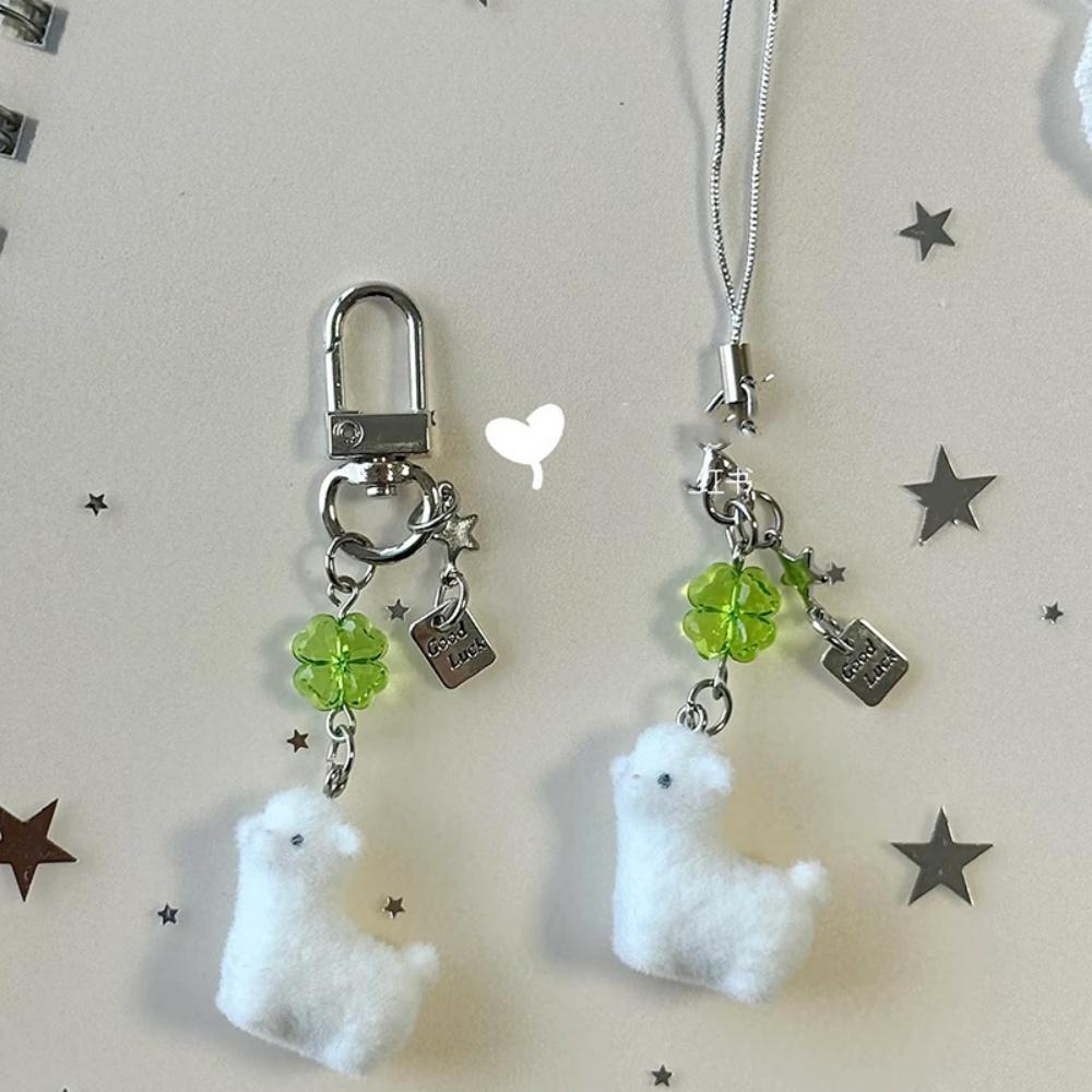 Flocking Cartoon Lamb Keychain Cute Kawaii Plush Animal Pendant Bag Charm Decoration Keyring Car Key Holder Earphone Case Gift