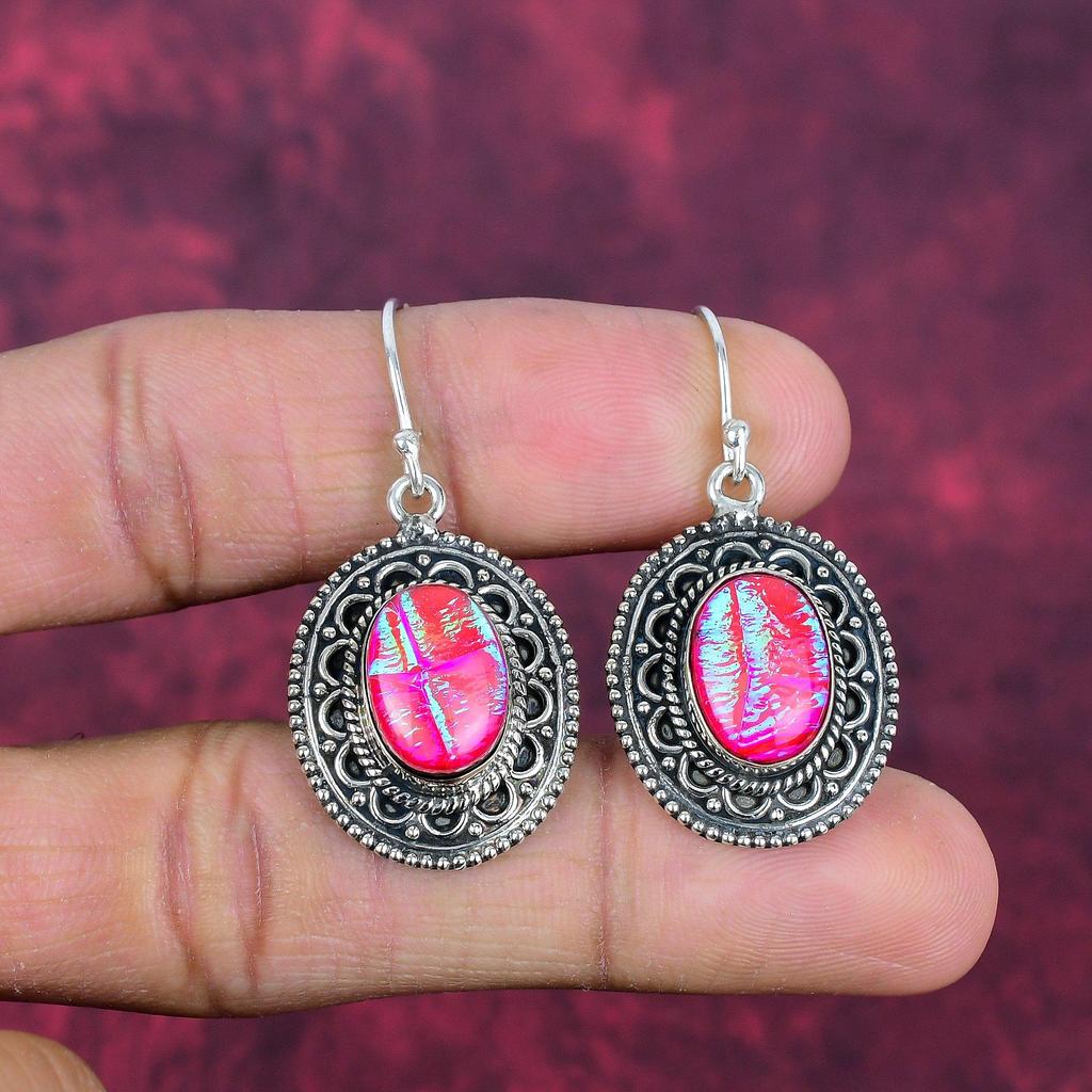 Серьги из розового триплетного опала из цельного серебра 925 пробы, серьги с драгоценными камнями ручной работы, подарки для жены, абсолютно новые серьги