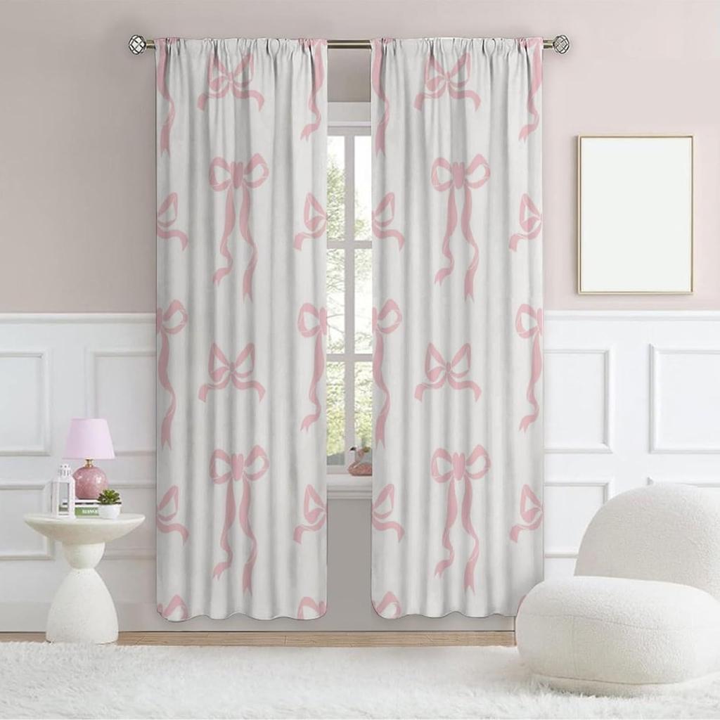 Pink Bow & Coquette Curta - Romantic Flair for Girls Bedroom & Kids Room, 42x45 Inches (2 Panels)