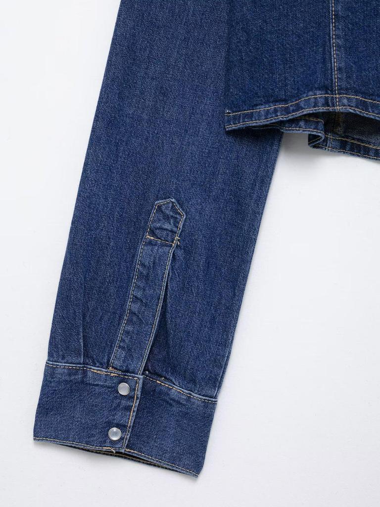 Женская мода весна 2025: Джинсовая рубашка европейского и американского стиля с длинными брюками