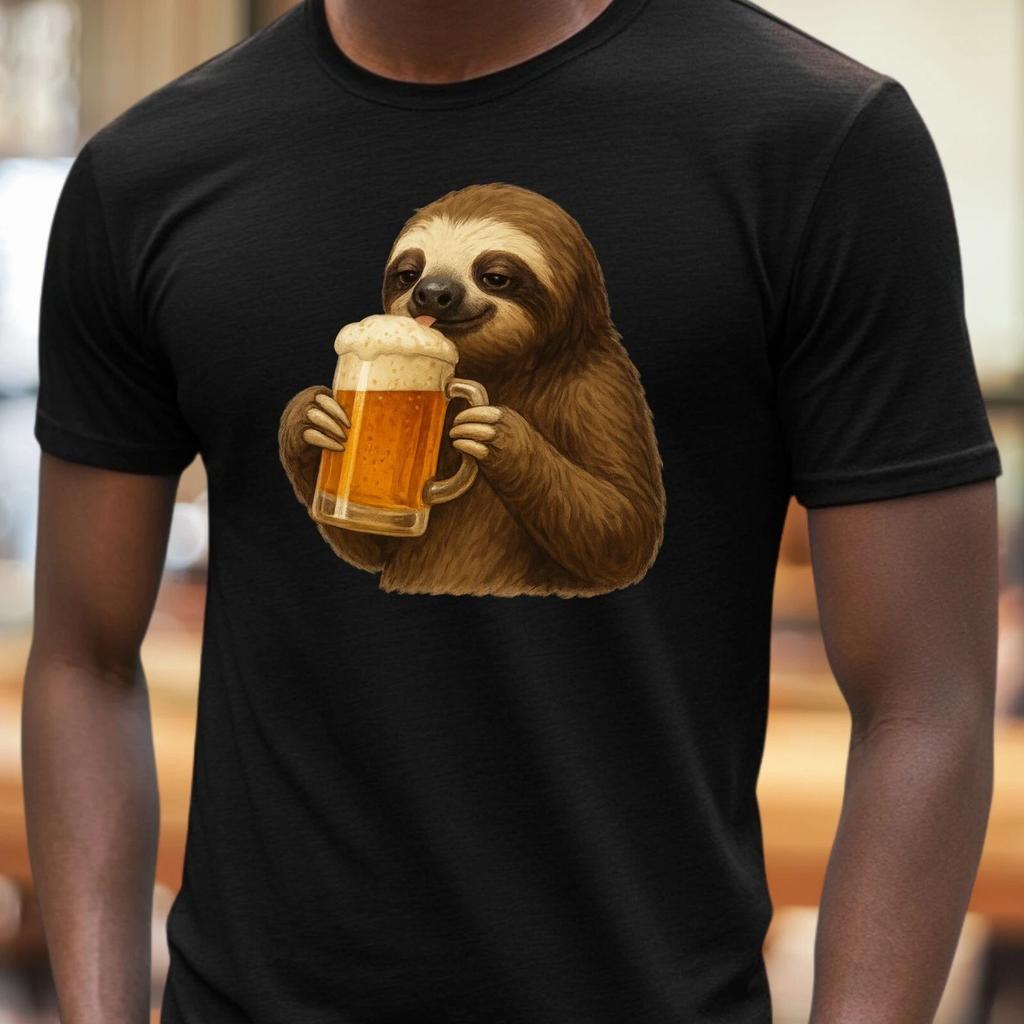 T-Shirt Herren Faultier genießt Bier Motiv Baumwolle Größe S bis 5XL