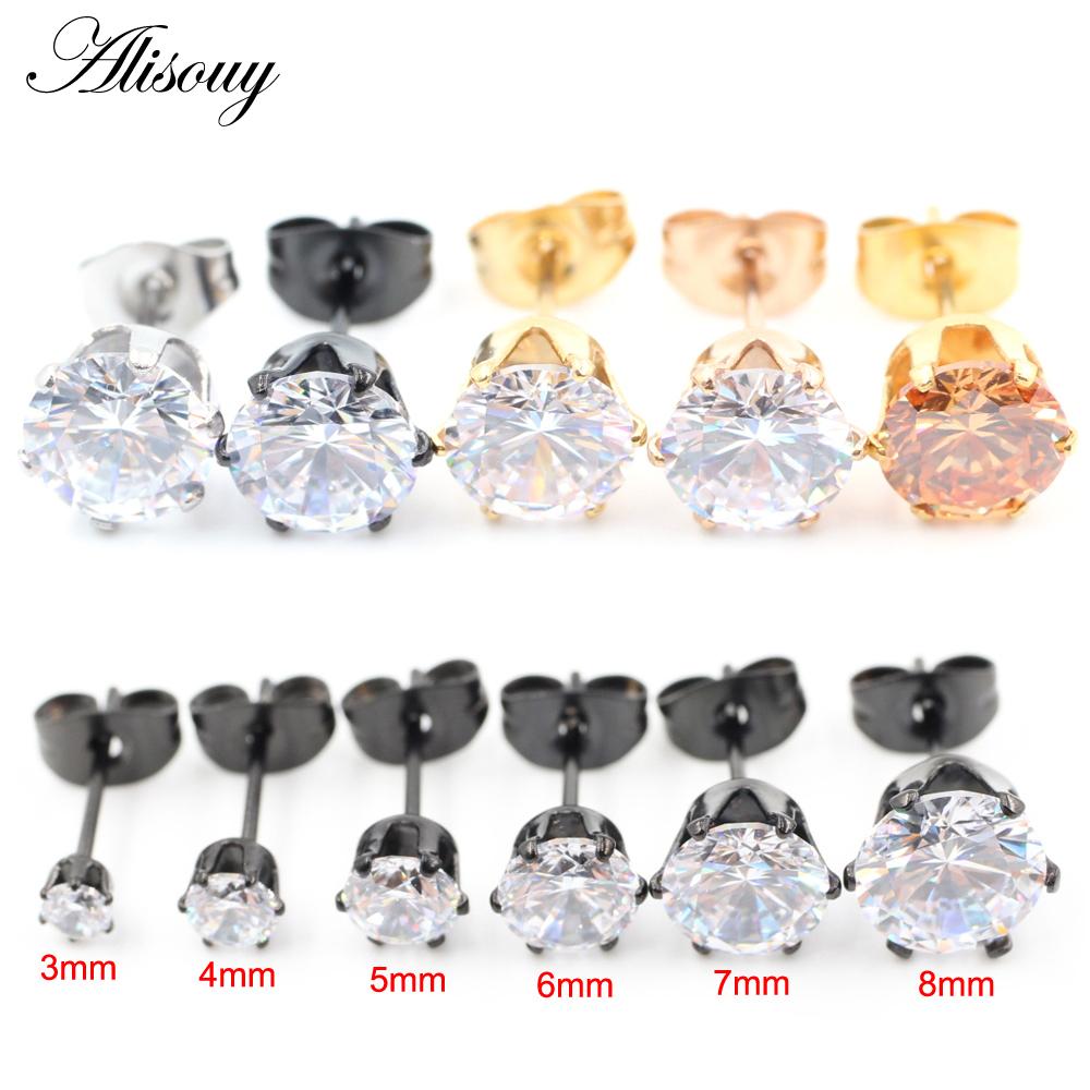 Alisouy 2 шт., нержавеющая сталь, круглый кубический цирконий, кристалл CZ, женские и мужские серьги-гвоздики, хрящ для козелка, пирсинг, ювелирные изделия