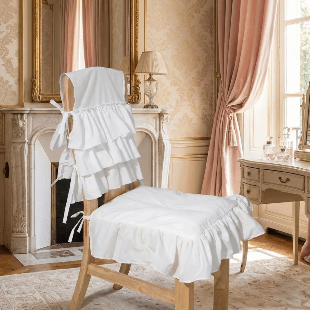 Washable Chair Backrest Cover White Dining Chair Back Decor French-Style Chair Cover Wedding