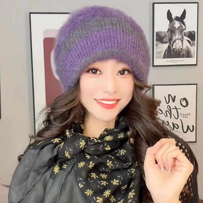 Двухслойная вязаная модная зимняя шапка для женщин, вязаная термошапка, осенне-зимняя женская шапка
