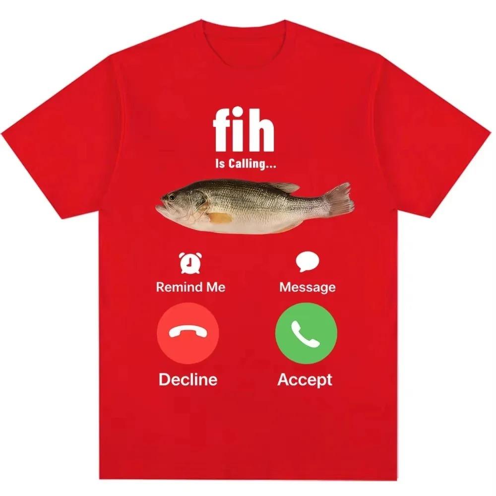 Fih Is Calling Смешной Рыбацкий Мем Графическая Футболка Окунь Рыба Юмор Повседневная Черная Унисекс Женская И Мужская Футболки