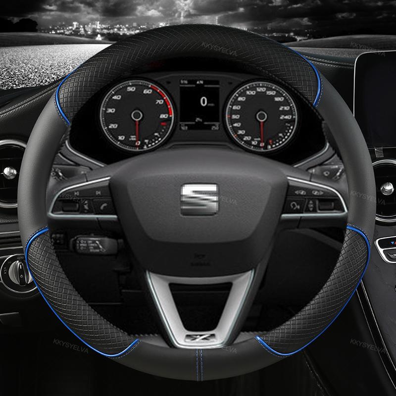 JZVL4 Car Steering Wheel Cover Microfiber Leather 38cm Non-Slip For Seat Tarraco Arona Ateca Ibiza Toledo Mii Leon Arosa Exeo ST FR