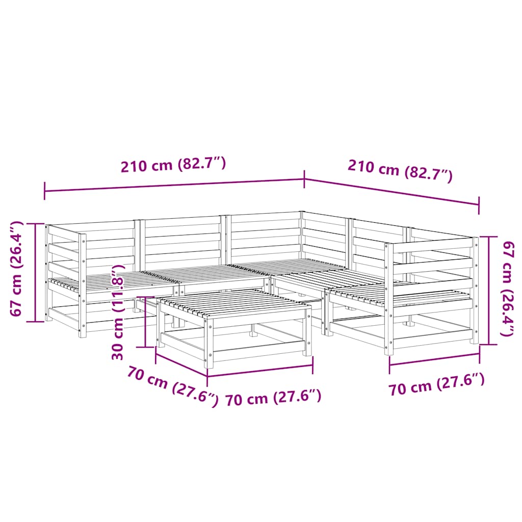 6 Piece Garden Sofa Set Solid Pine Wood