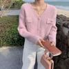 Кардиган, короткий стильный свитер, куртка для женщин, осень 2023, свободный мягкий клейкий трикотаж, модный женский свитер с v-образным вырезом