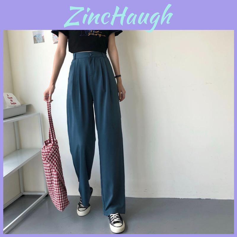 Stylish High-waist Suit Pants In Solid Colors For Casual Wide-leg Comfort