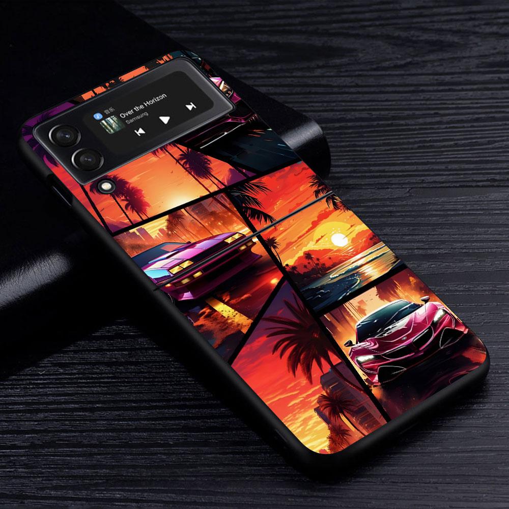 Крутой чехол-спортивный автомобиль для Samsung Galaxy Z Flip4 Flip3 5G Жесткий ПК-чехол для мобильного телефона Z Flip 4 3 Черный Coque Zflip4 Zflip3 Чехол
