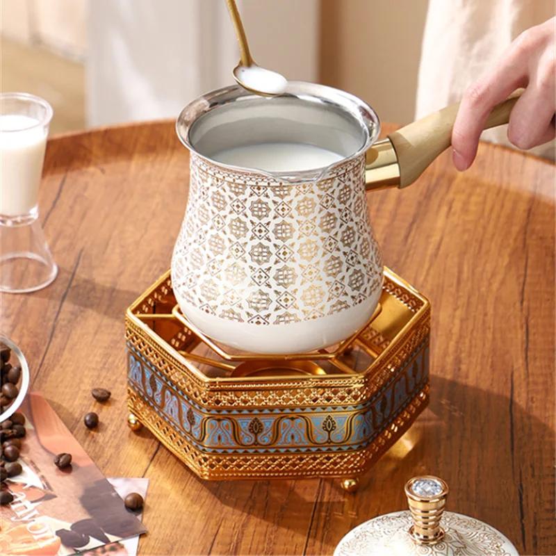 Stainless Steel Coffee Pot with Lid Chocolate Butter Milk Cup Coffee Tea Melting Jug Moka Pot for Office Home Kitchen