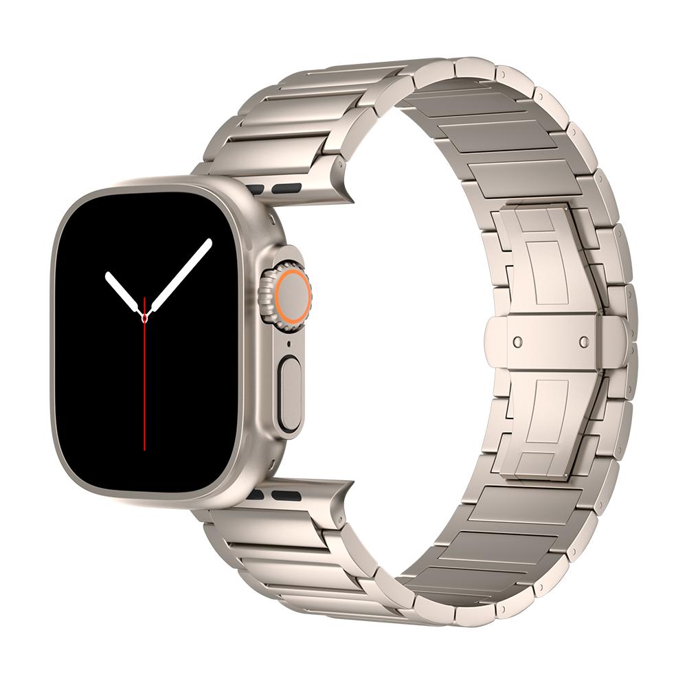 Keepwin 3 Bead Metal Grade II Titanium Watch Bracelet Butterfly Buckle Strap for IWatch Apple Watch Ultra 49 45 mm