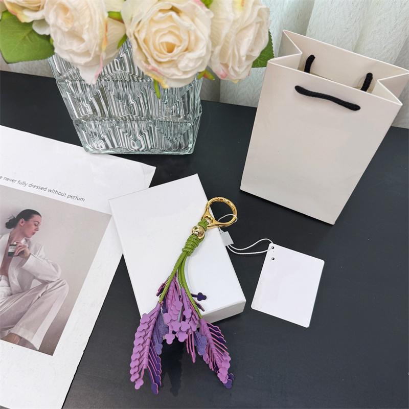 Bag Charm Lavender leather bag charm for women bag purple flower bag pendant decoration high luxury girl gift bag accessories