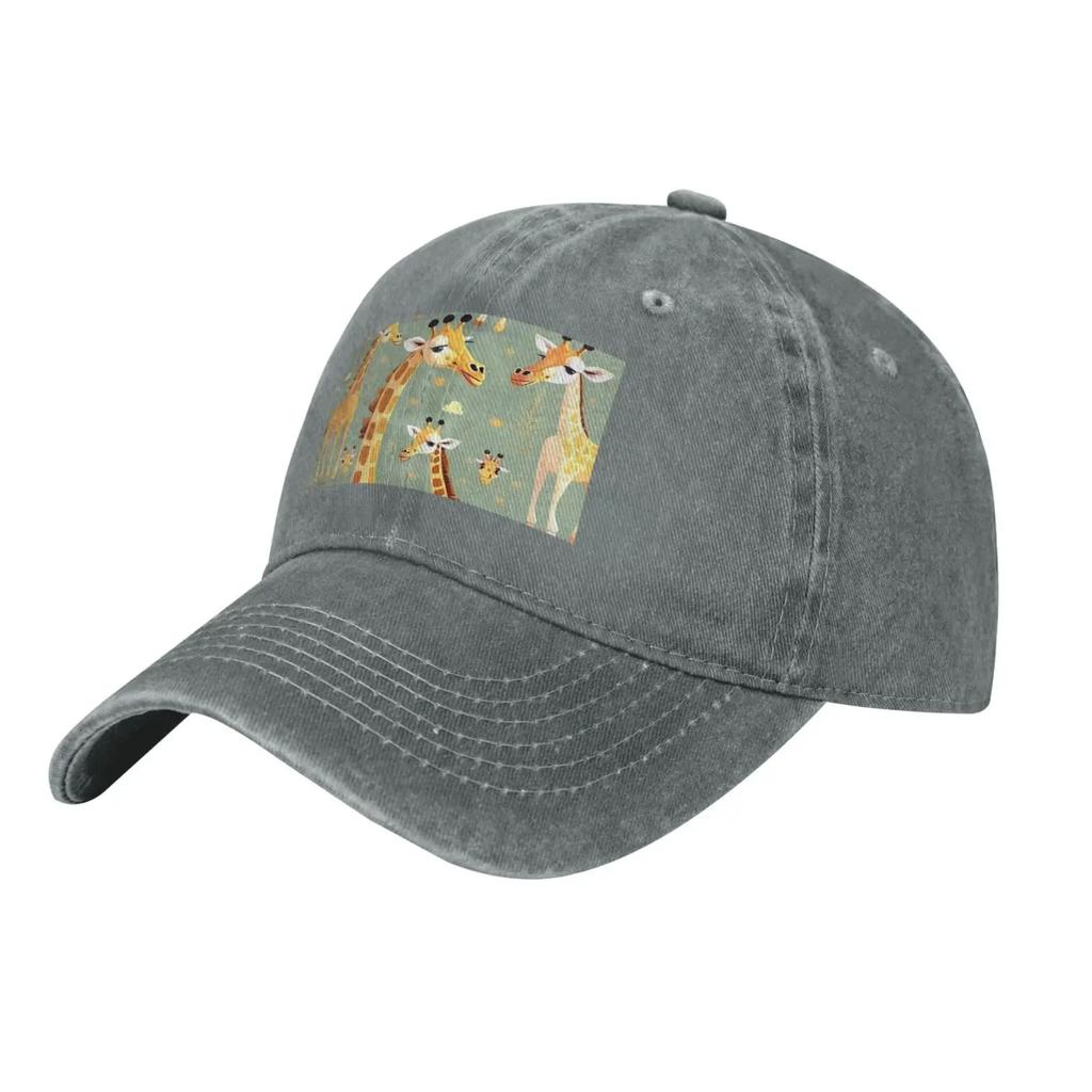 Cute Wild Cartoon Giraffes Print Washed Cowboy Baseball Cap for Adults Adjustable Baseball Caps Outdoor Sports