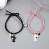 Black and White Cat Cartoon Love Magnet Couple Bracelet and Hair Rope, Unisex Dual-Purpose Jewelry