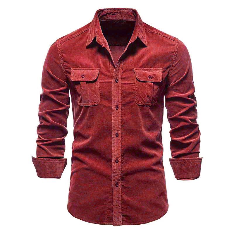Men's Autumn and Winter Cotton Basic Corduroy Business Slim Fitting Casual Shirt Long Sleeved Jacket