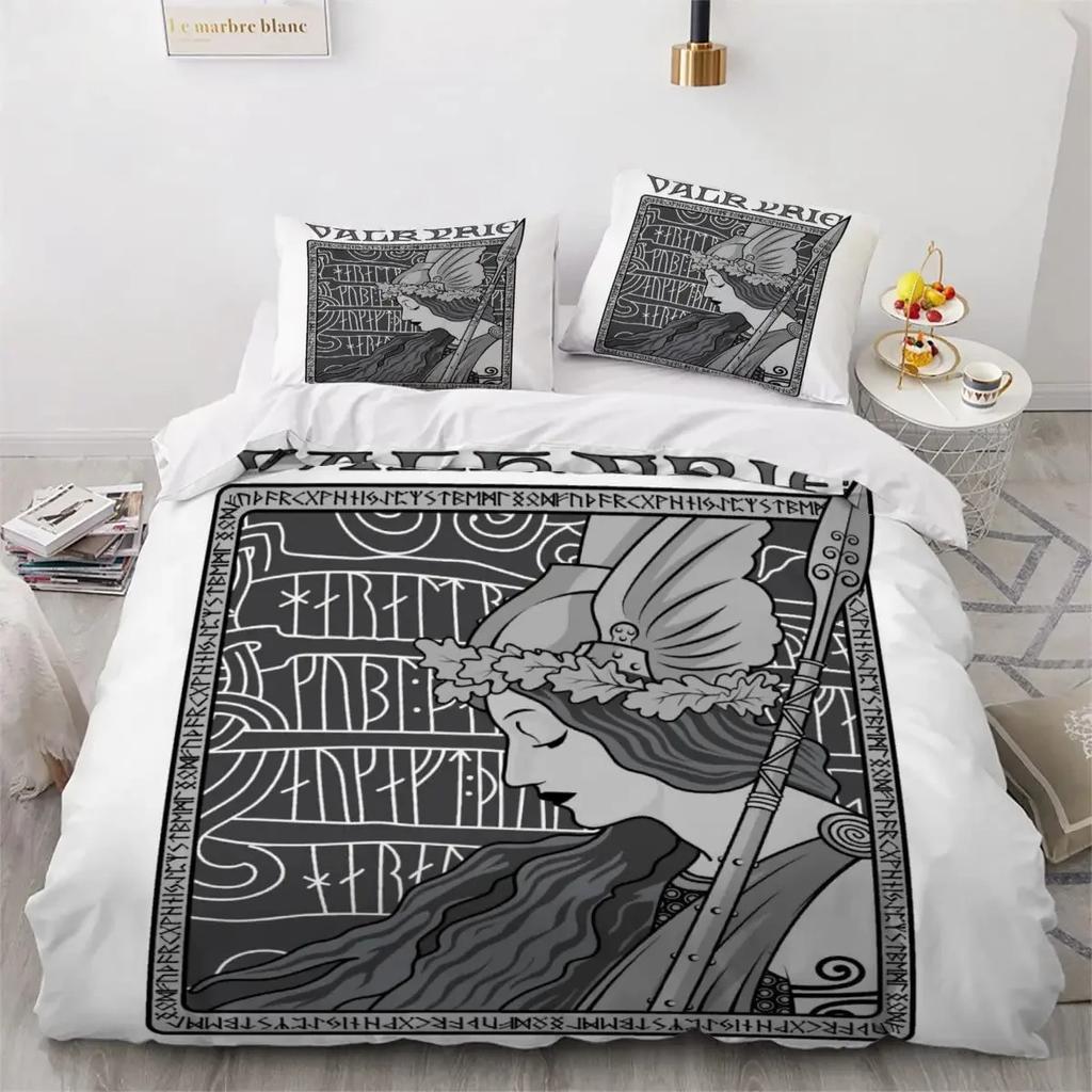 Viking Duvet Cover Set Nordic Viking Runes Print Bedding Set for Boys Teen Men King Size 2/3pcs Soft Polyester Comforter Cover