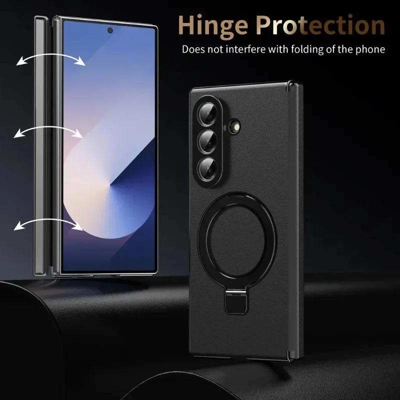 Деловой магнитный чехол-книжка с шарниром для Samsung Galaxy Z Fold 7 6 5 4 3 360° Защита Экранное стекло Магнитный держатель Чехол