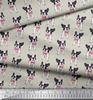 Soimoi Japan Crepe Satin Fabric Bow & Boston Terrier Dog Print Fabric by the Metre 42 Inch