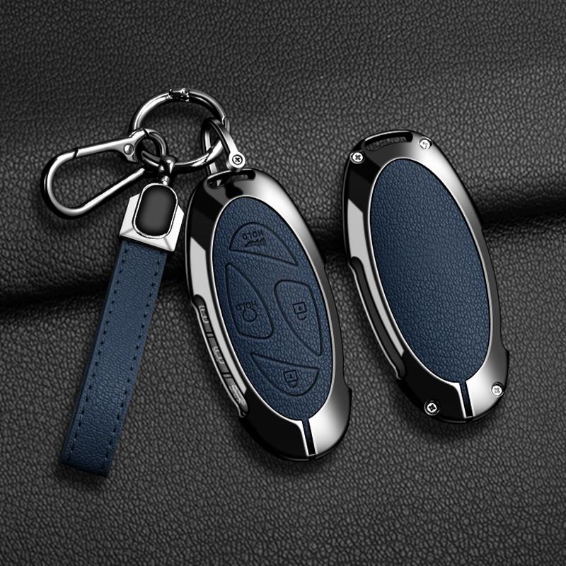 EEJQ9 5 7-button zinc alloy leather car key cover for Hyundai Kona Ev Grandeur GN7 IONIQ 6 2023 2024 car keychain protective case