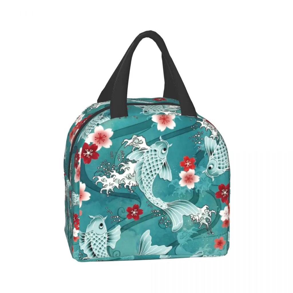 Пользовательские Koi Fish Sakura Blossom в бирюзовой сумке для обеда для мужчин и женщин, термохолодильник, изолированные ланч-боксы для офиса для взрослых