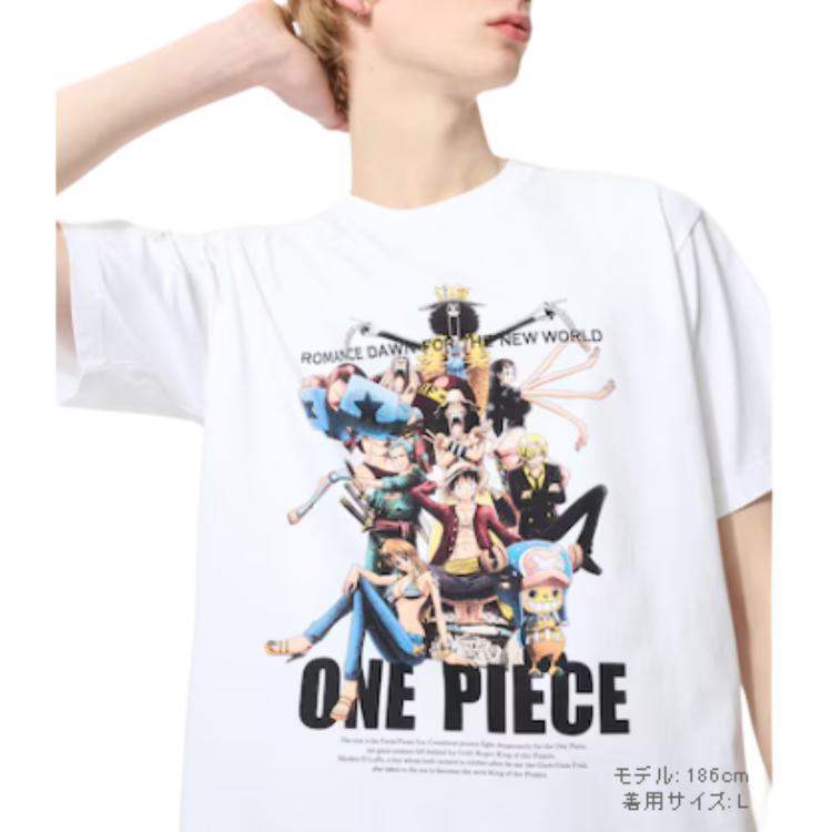 Uniqlo × Коллаборация One Piece SS25 Графический Принт Букв Свободная Повседневная Футболка с Коротким Рукавом Мужские Топы Белый 480693-00