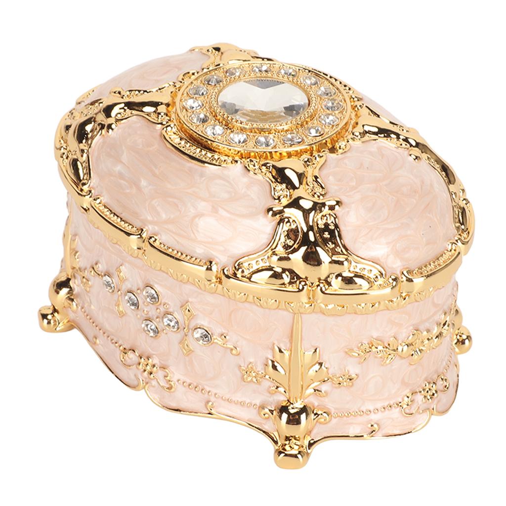 Vintage Jewelry Box Oval Trinket Metal Decorative Rings Necklace Organizer Box for Women Girls