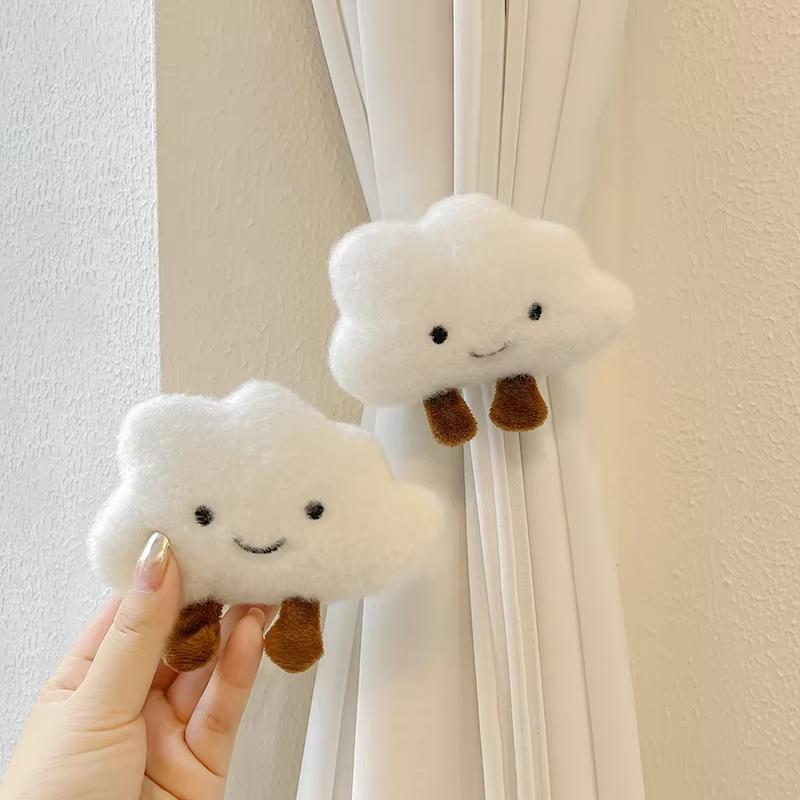 2 шт. Милые плюшевые белые шторы-облака с пряжкой для штор для гостиной и спальни, кавайная эластичная веревка-воротник, украшение для дома