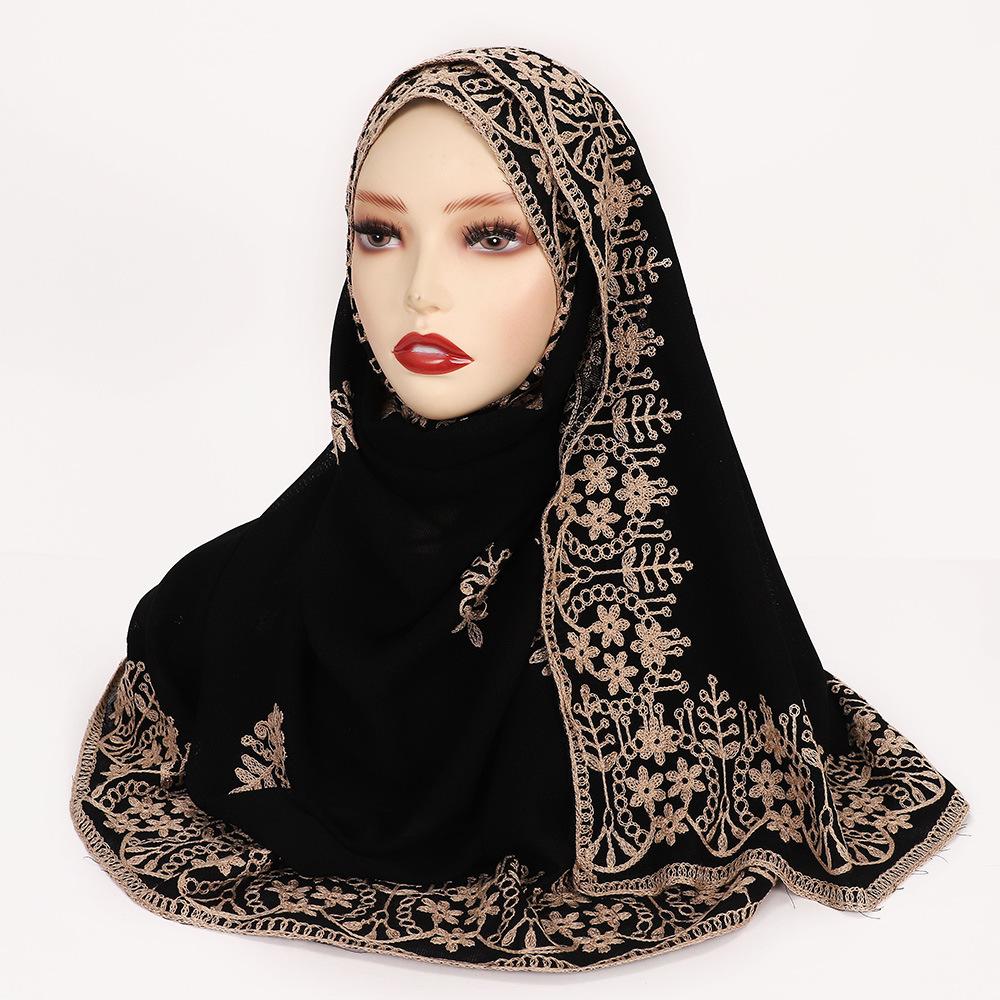190*70cm Embroidery Hijab Scarf For Women Foulard Elegant Flower Long Scarf Headscarf Wraps Bandana Muslim Hijab Shawl Travel