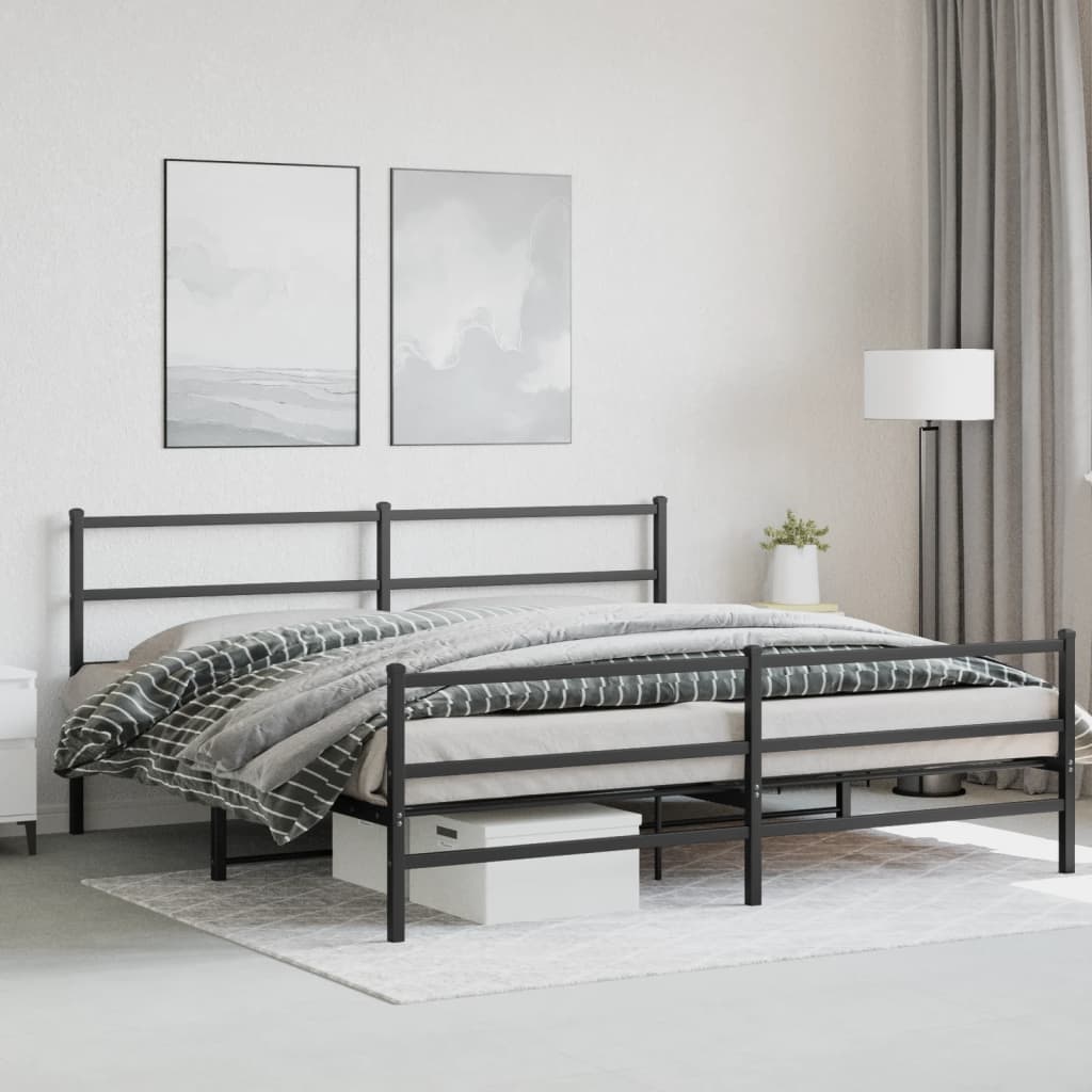 Metal Bed Frame with Headboard and Footboard Black 183 x 213 cm