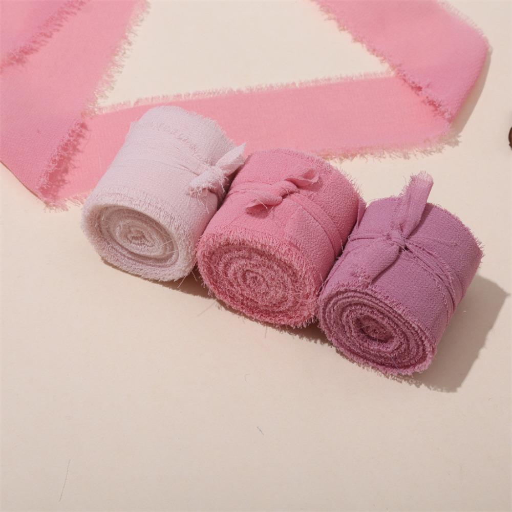 3 рулона 5 м бахромчатой шифоновой шелковой ленты, сделанная вручную мохнатая шифоновая лента, шифоновая лента для свадебных букетов