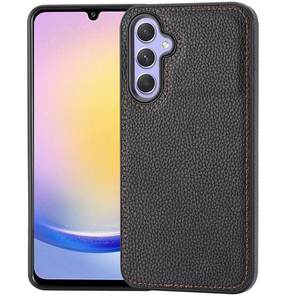 Leather case for Samsung Galaxy A25 5G, Lychee leather case, Black + 9H glass