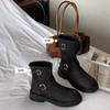 Shoes Retro Locomotive Buckle with Round Head Thick Sole Heightening Medium Tube Short Boots Autumn and Winter Women