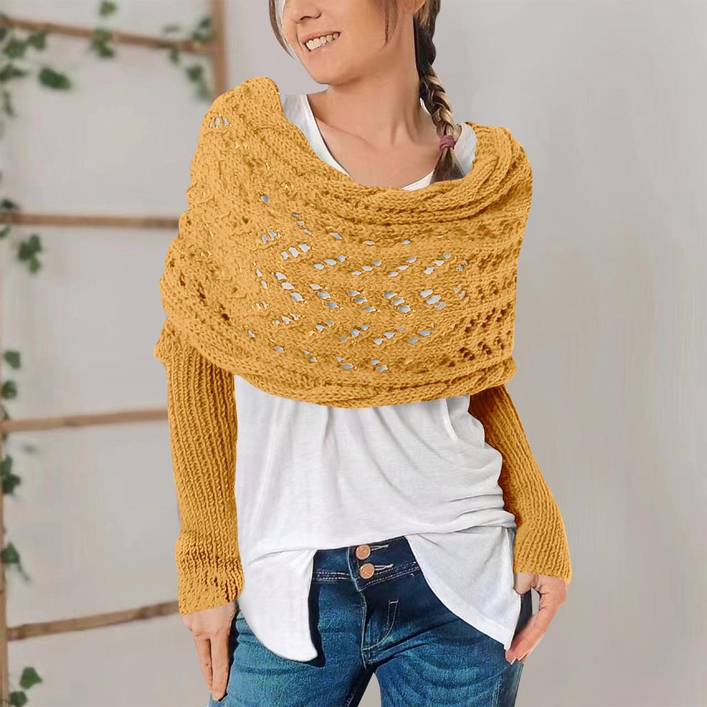 Multifunctional Scarf With Sleeves For Women, Knitted Scarf Sweater Wrap With Sleeves, Boho Pashmina Scarf Cape