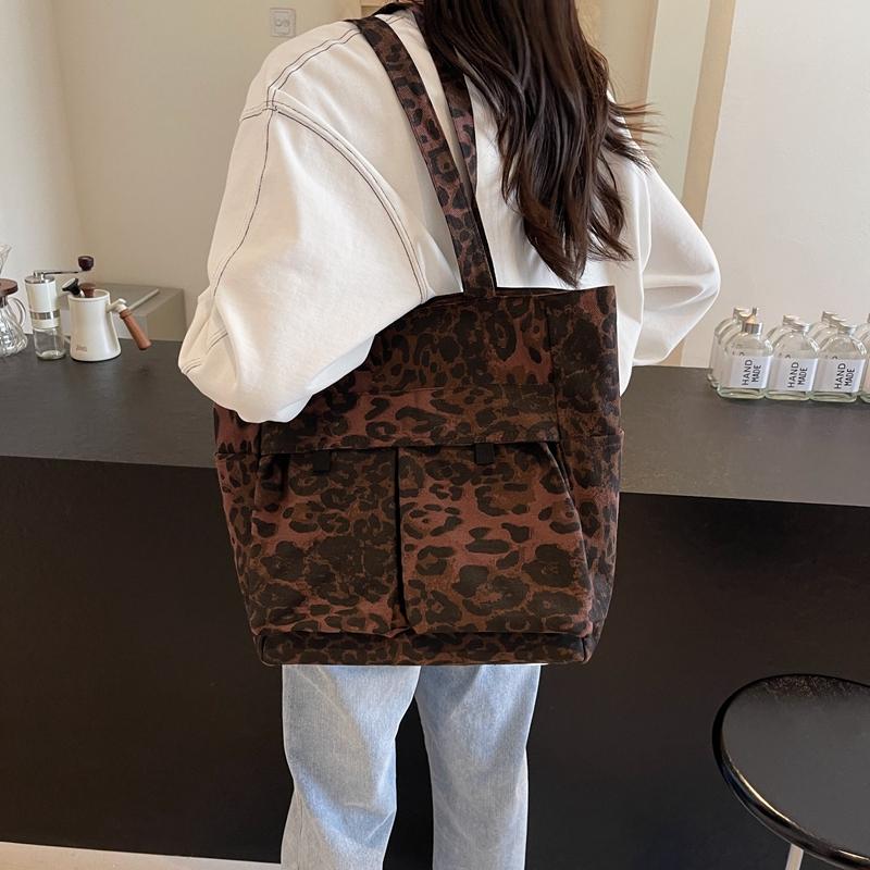 Большая вместительная женская сумка через плечо, легкая женская сумка с леопардовым принтом