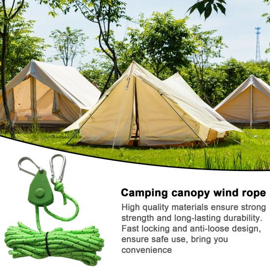 Вешалка для веревки с навесом для кемпинга Высокопрочная ветрозащитная веревка Регулируемая свободная конструкция Вешалка с зажимом для ветровой веревки с карабином для освещения палатки