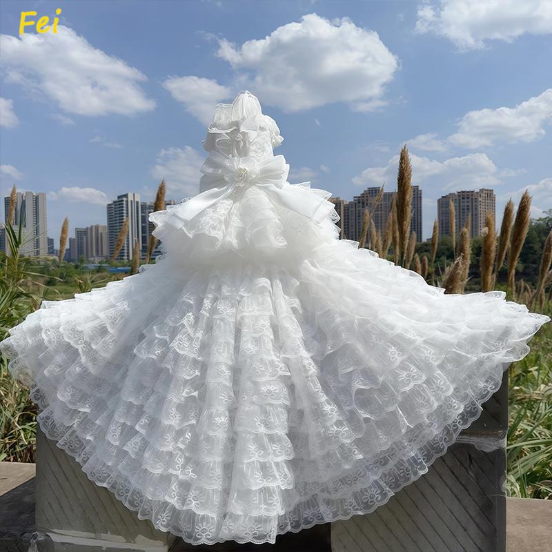 Luxury Lace Long Tail Princess Dress For Small Medium Dog Fashion Handade Pet Dog Clothes Puppy Dog Photography skirt