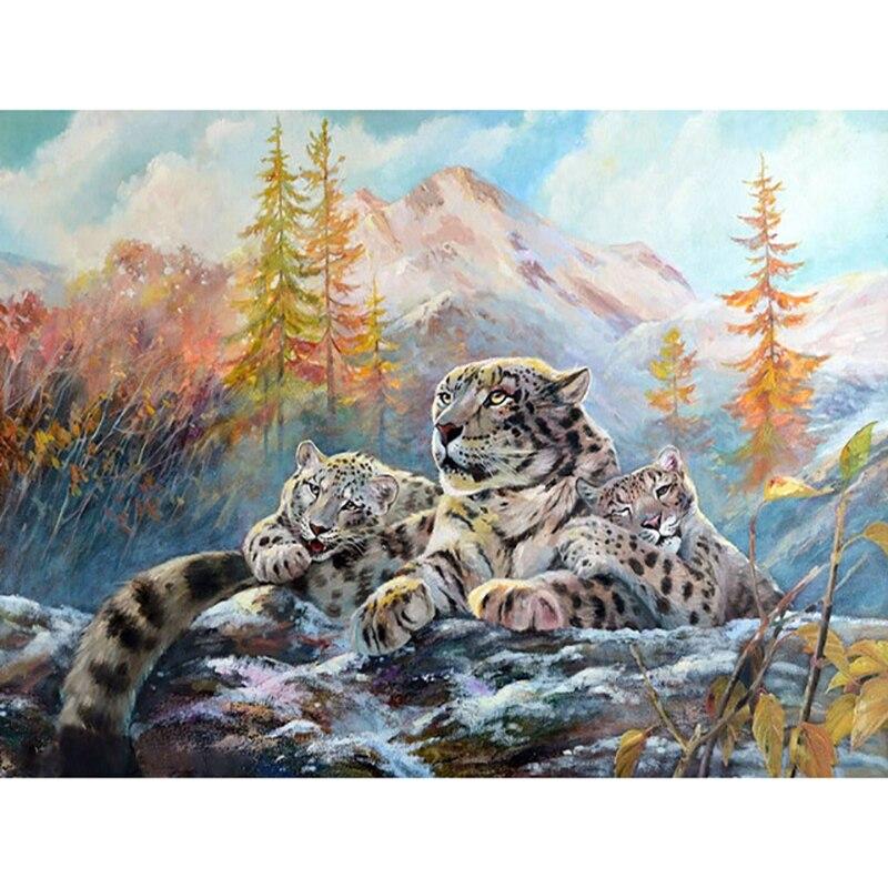 DIY 5D алмазная живопись снежные барсы Алмазная вышивка пейзажи животные вышивка крестиком полная круглая дрель домашний декор подарок