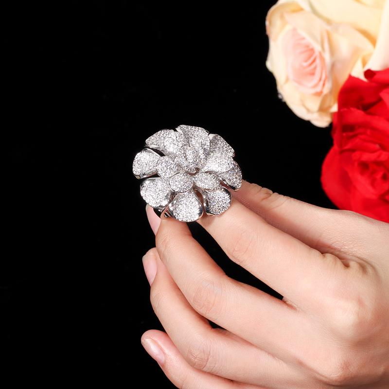 CMM Luxury Cubic Zirconia Nigerian Gold Color Statement Large Flower Finger Rings For Women Wedding Prom Jewelry