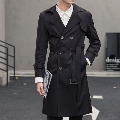 Мужской плащ, черная осенне-зимняя длинная двубортная ветровка в британском стиле S-6XL
