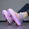 Skate Shoes for Kids LED Light Luminous Sneakers Children Two Wheels Shoes for Boys Girls with USB Charging