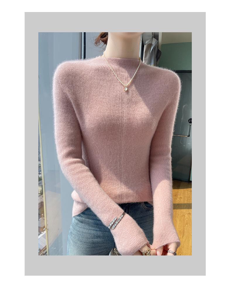 Women's Slim-Fit Wool Sweater - Autumn/Winter, Versatile Cashmere Knit, Half-High Collar