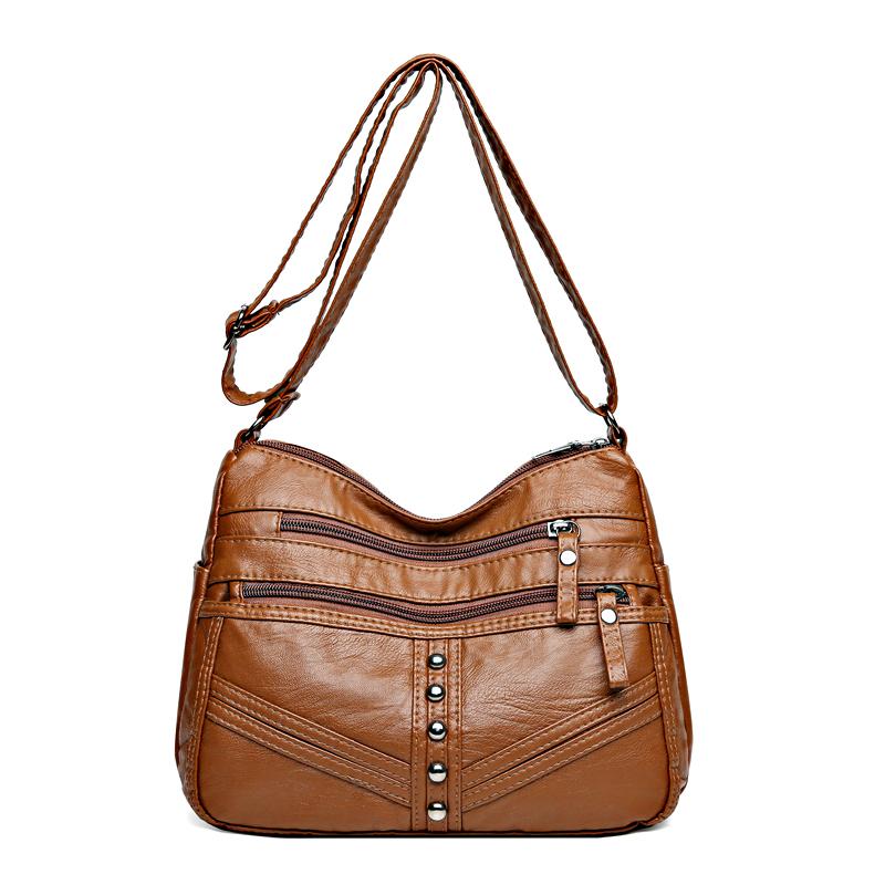 Women's Soft Leather Large Capacity Shoulder Bag Multi-Compartment Middle-Aged Mother Crossbody Bag