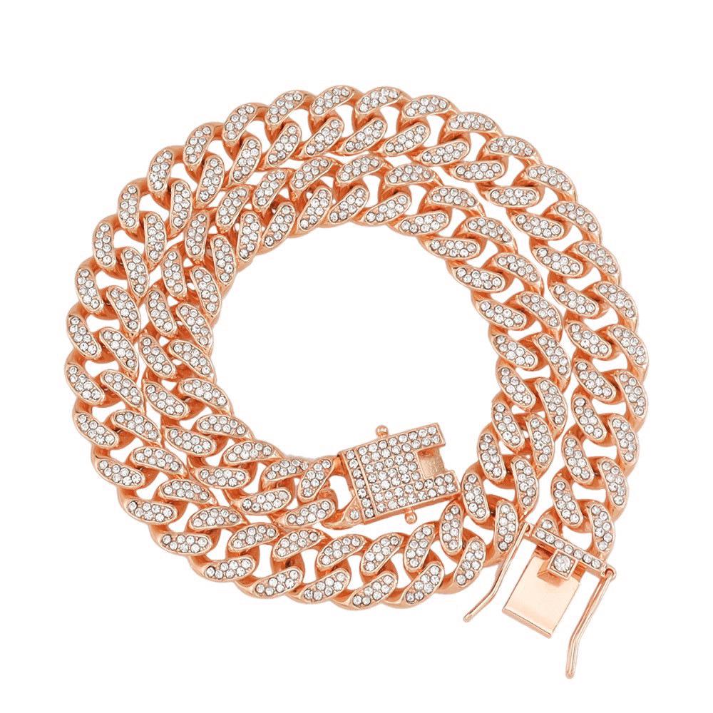 Hip-Hop Style Cuban Chain Clavicle Necklace with Diamond-Studded Butterfly Buckle – Trendy and Dazzling Personality Accessories