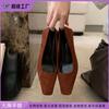 Single Shoes 2025 Spring Women's Korean Version Suede Retro High Heels Women's High-end Sense Solid Color Square Head Shoes Children